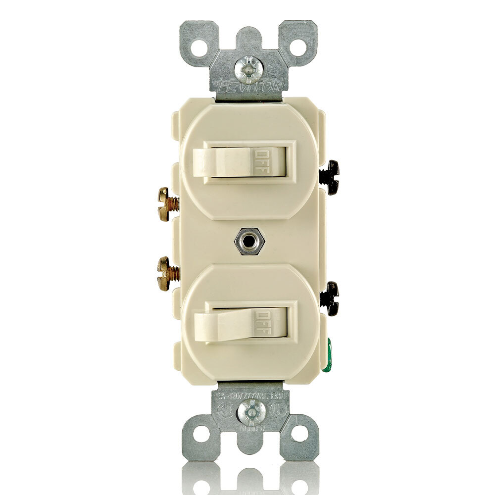 15 Amp, 120/277 Volt, Duplex Style Single-Pole / Single-Pole AC Combination Switch, Grounding, Ivory