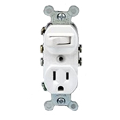 15 Amp, 120 Volt, Duplex Style 3-Way AC Combination Switch/ Receptacle, Commercial Grade, Grounding, Brown