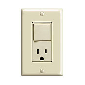 Leviton 5245 15 Amp, 120 Volt, Duplex Style 3-Way AC Combination Switch/ Receptacle, Commercial Grade, Grounding, Ivory