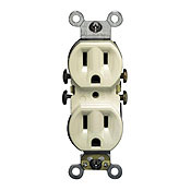 15 Amp, 125 Volt, Duplex Receptacle, Residential Grade, Self-Grounding, Ivory