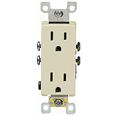 15 Amp, 125 Volt, Decora Duplex Receptacle, Residential Grade, Self Grounding, Ivory