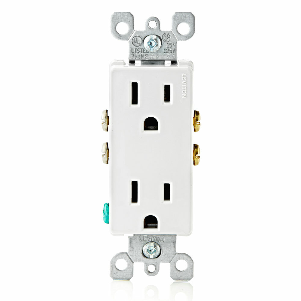 15 Amp, 125 Volt, Decora Duplex Receptacle, Residential Grade, Grounding, White