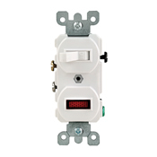 20 Amp, 120 Volt, Duplex Style Single-Pole / Neon Pilot AC Combination Switch, Commercial Grade, Ivory