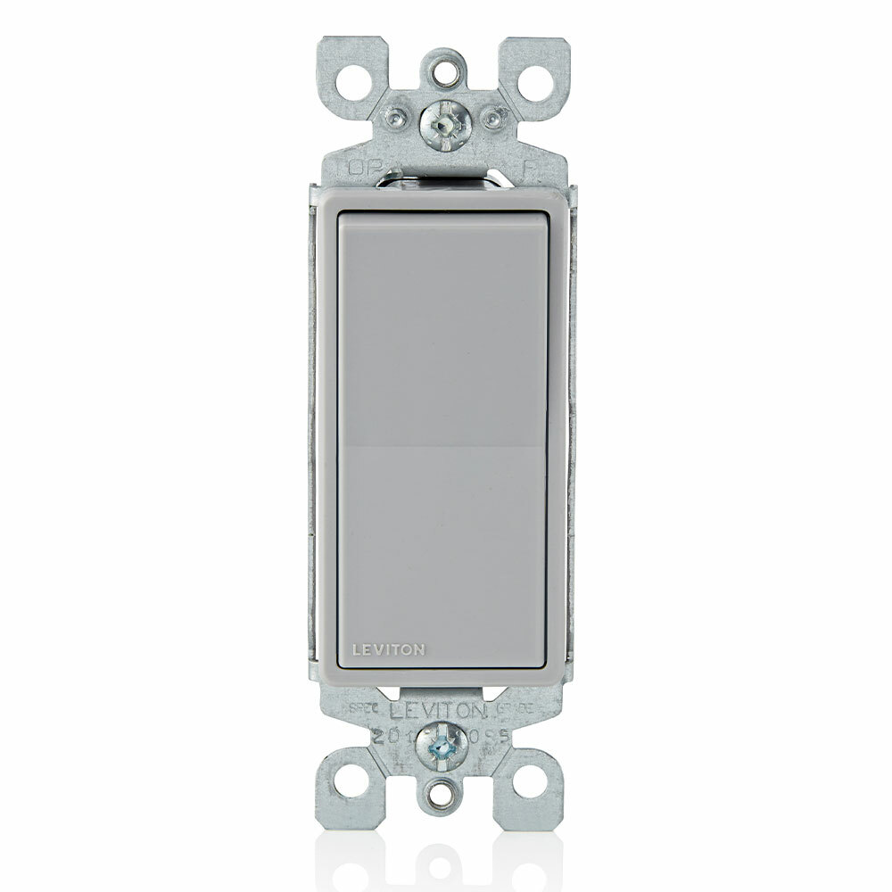 15 Amp, 120/277 Volt, Decora Rocker Single-Pole AC Quiet Switch, Residential Grade, Grounding, Gray