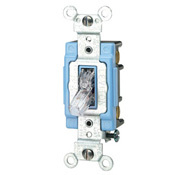 15 Amp, 120 Volt, Toggle Pilot Light, Neutral 3-Way AC Quiet Switch, Extra Heavy Duty Grade, Self Grounding, Back and Side Wired, Clear