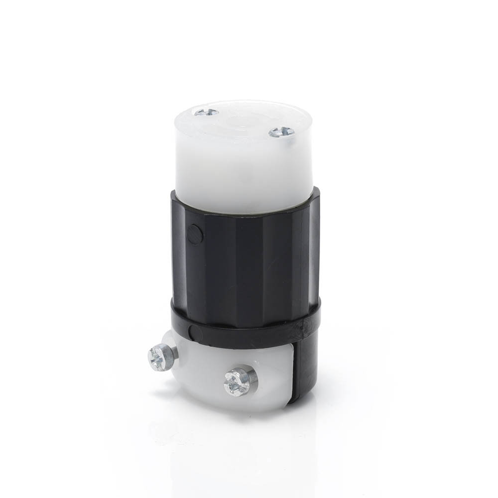15 Amp, 125 Volt, Locking Connector, Industrial Grade, Grounding, MiniLock, Black-White