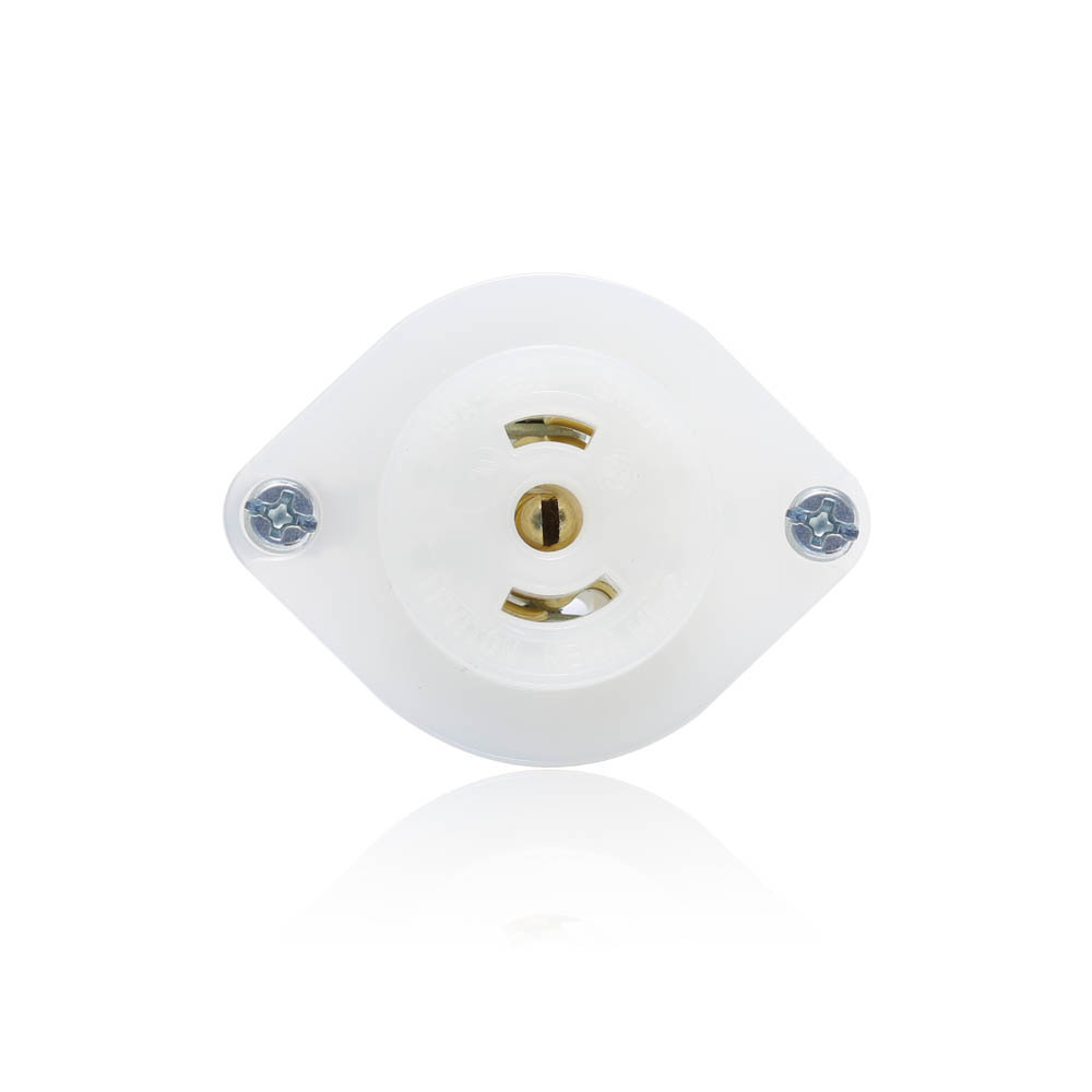 15 Amp, 125 Volt, Flanged Outlet Locking Receptacle, Industrial Grade, Grounding, MiniLock, White
