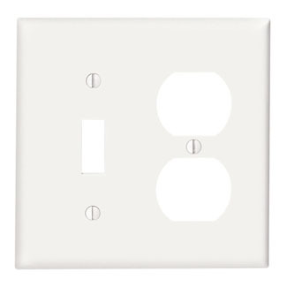 2-Gang 1-Toggle 1-Duplex Device Combination Wallplate, Standard Size, Thermoset, Device Mount, White