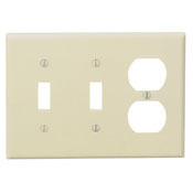 3-Gang 2-Toggle 1-Duplex Device Combination Wallplate, Midway Size, Ivory