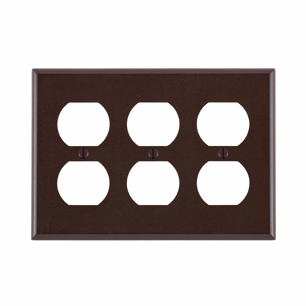3-Gang Duplex Device Receptacle Wallplate, Standard Size, Thermoset, Device Mount, Brown