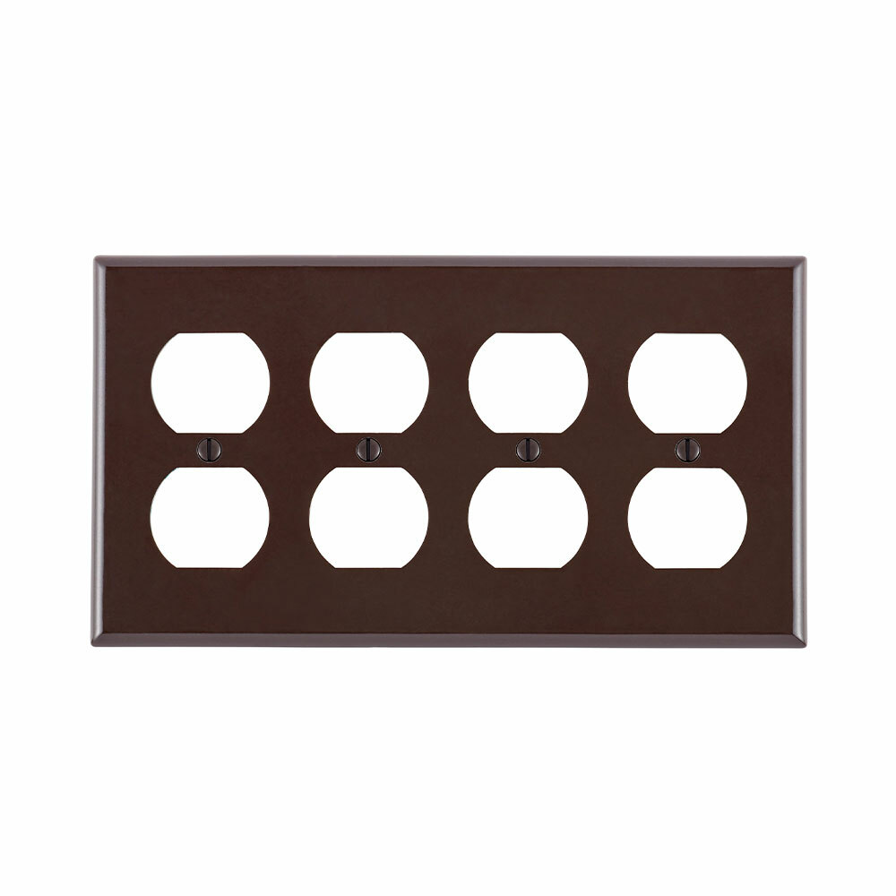 4-Gang Duplex Device Receptacle Wallplate, Thermoset, Device Mount, Brown