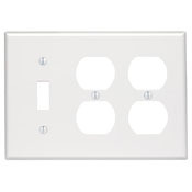 3-Gang 1-Toggle 2-Duplex Device Combination Wallplate, Standard Size, Thermoset, Device Mount, Brown