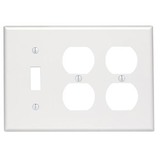 3-Gang 1-Toggle 2-Duplex Device Combination Wallplate, Standard Size, Thermoset, Device Mount, White
