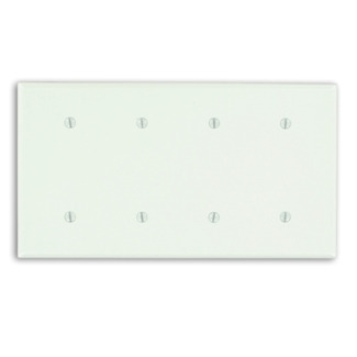 4-Gang No Device Blank Wallplate, Standard Size, Thermoset, Strap Mount, Midway Size, White