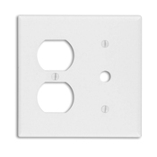 2-Gang 1-Duplex 1-Telephone/Cable .406 Device Combination Wallplate, Thermoset, Strap Mount, White