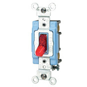 15 Amp, 120 Volt, Toggle Pilot Light, Neutral 3-Way AC Quiet Switch, Extra Heavy Duty Grade, Self Grounding, Back and Side Wired, Red