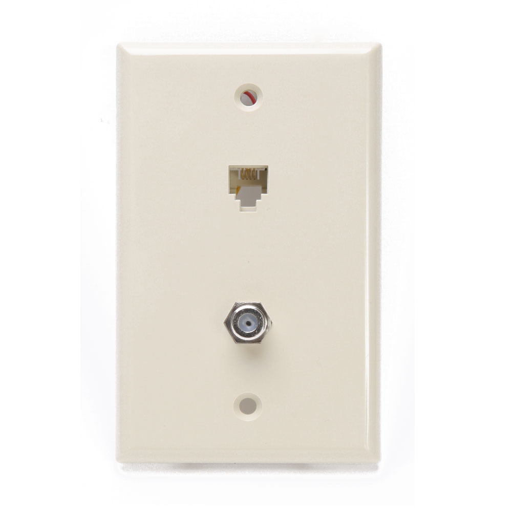 Standard Telephone Wall Jack, 6P4C X F, Screw Terminal, Ivory