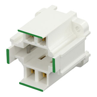 G24q-2, GX24q-2 Base, 18W 4-Pin, 10mm Compact Fluorescent Lampholder, Vertical, Bottom Screw-Down, Green Color Code, , Quick-Connect 18AWG Solid or Str. Tinned - White Body