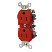 15 Amp, 125 Volt, Industrial Heavy Duty Grade, Duplex Receptacle, Straight Blade, Self Grounding, Red