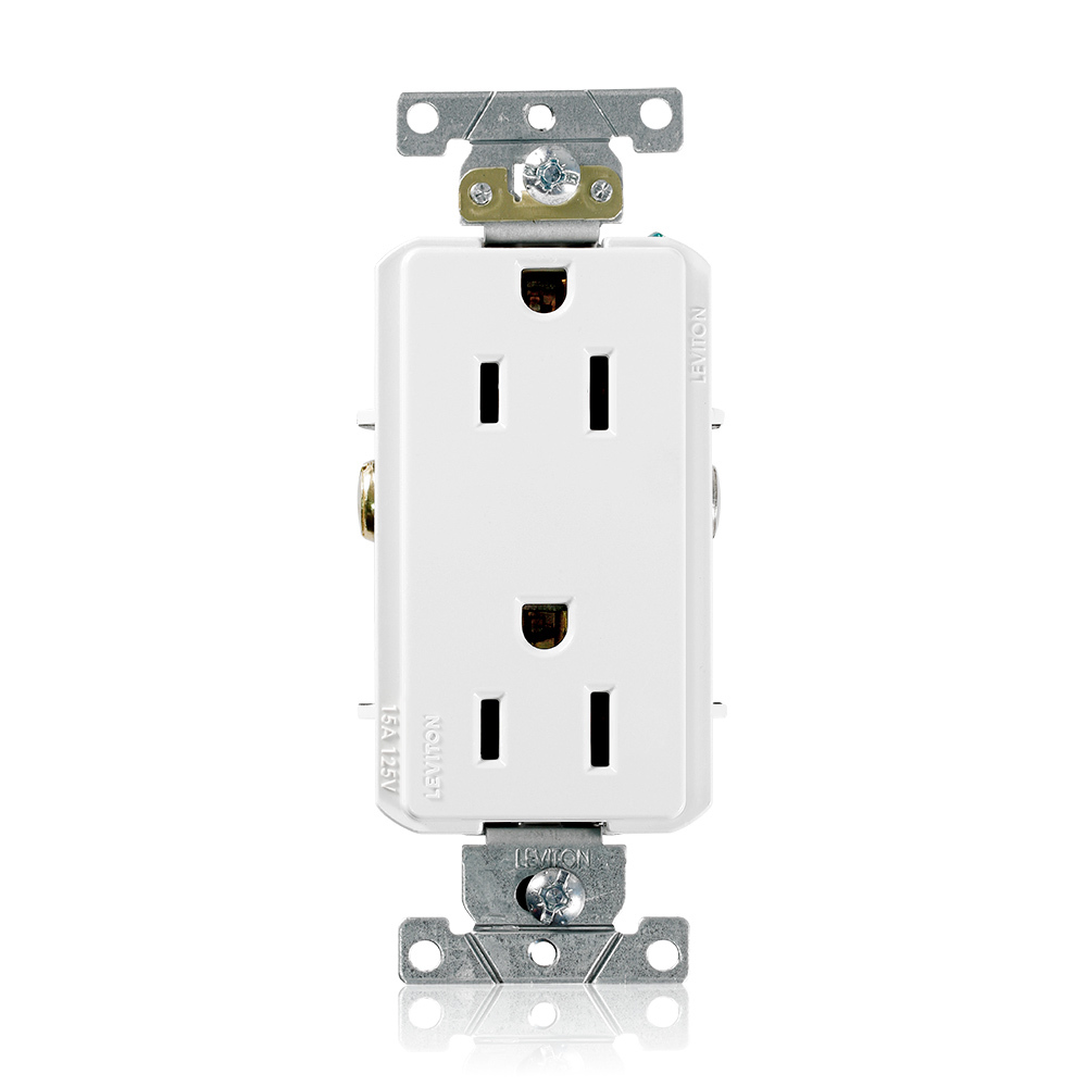 15-Amp, 125-Volt, Decora Plus Duplex Receptacle, Straight Blade, Commercial Grade, Self Grounding, White