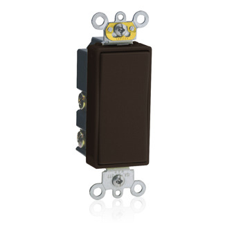 15 Amp, 120/277 Volt, Decora Plus Rocker Double-Throw Ctr-OFF Momentary Contact Single-Pole AC Quiet Switch, Commercial Grade, Self Grounding, Back & Side Wired, - Brown