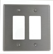 2-Gang Decora/GFCI Device Decora Wallplate, Oversized, 302 Stainless Steel, Device Mount, Stainless Steel