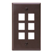 QuickPort Wallplate, Single Gang, 6-Port, Brown