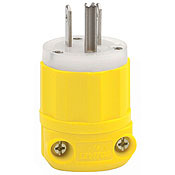 15 Amp, 125 Volt, Industrial Grade, Plug, Straight Blade, Grounding, Corrosion Resistant, Yellow-White
