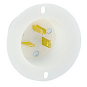 20 Amp, 125 Volt, Flanged Inlet Receptacle, Straight Blade, Industrial Grade, Grounding, White