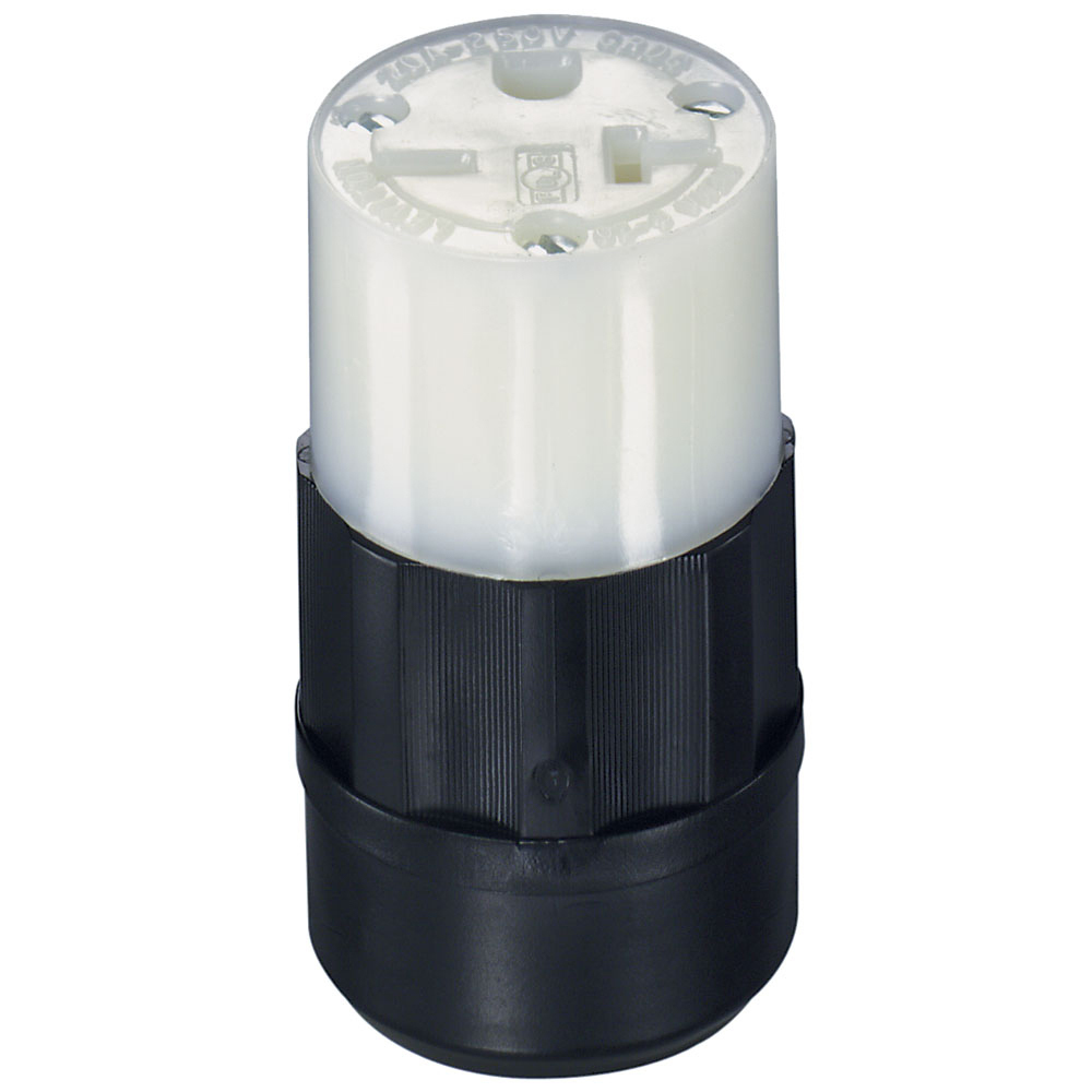 20 Amp, 250 Volt, Connector, Straight Blade, Industrial Grade, Grounding, Black-White