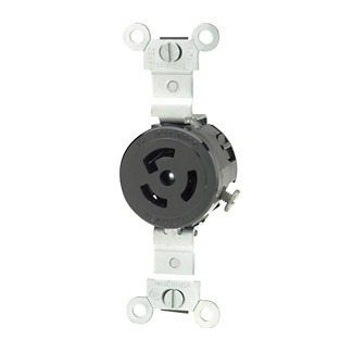15 Amp, 125 Volt, L5-15R, 2P, 3W, Single Locking Receptacle, Industrial Grade, Grounding, Black