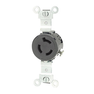 15 Amp, 250 Volt, NEMA L6-15R, 2P, 3W, Single Locking Receptacle, Industrial Grade, Grounding, Black