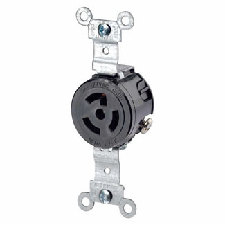 15 Amp, 277 Volt, NEMA L7-15R, 2P, 3W, Single Locking Receptacle, Industrial Grade, Grounding, Black