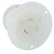 20 Amp, 125 Volt, NEMA L5-20R, 2P, 3W, Locking Flanged Outlet, Industrial Grade, Grounding, White