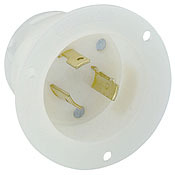 20 Amp, 125 Volt, Flanged Inlet Locking Receptacle, Industrial Grade, Grounding, White