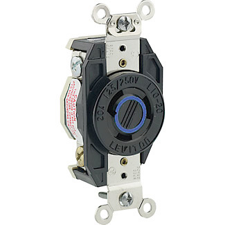 20-Amp, 250-Volt- 3PY, Flush Mounting Locking Receptacle, Industrial Grade, Non-Grounding, V-0-MAX, Black