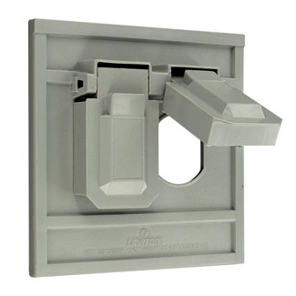 1-Gang Duplex Device Wallplate Cover, Oversize, Weather-Resistant, Thermoplastic, Device Mount, Horizontal, Gray