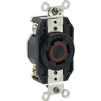 30-Amp, 277/480-Volt-3PY, Flush Mounting Locking Receptacle, Industrial Grade, Non-Grounding, V-0-MAX, Black