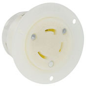 30 Amp, 250 Volt, Flanged Outlet Locking Receptacle, Industrial Grade, Grounding, White