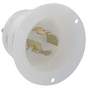 20 Amp, 250 Volt- 3PY, Flanged Inlet Locking Receptacle, Industrial Grade, Grounding, White