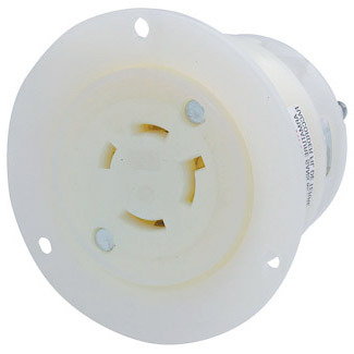 20 Amp, 347/600 Volt- 3PY, Flanged Outlet Locking Receptacle, Industrial Grade, Non-Grounding, White