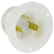 30 Amp, 125 Volt, NEMA L5-30P, 2P, 3W, Locking Flanged Inlet , Industrial Grade, Grounding, White