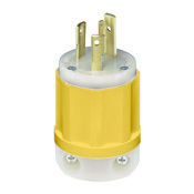 30 Amp, 250 Volt, NEMA L6-30P, 2P, 3W, Locking Plug, Industrial Grade, Grounding - Yellow-White