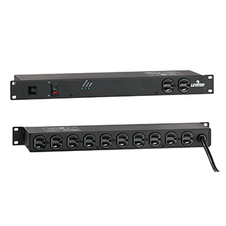 120 Volt 15 Amp Surge Protected, 19 Inch Rack Mount w/Switch and 5-15P Plug, Data Sensitive, 540 Joules, 400V Impulse Clamping, 12 Feet 14-3 SJT Cord Length, Steel Housing - Black