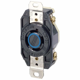 20 Amp, 250 Volt- 3PY, Flush Mounting Locking Receptacle, Industrial Grade, Grounding, V-0-MAX, Black