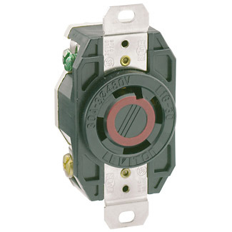 30 Amp, 480 Volt- 3PY, Flush Mounting Locking Receptacle, Industrial Grade, Grounding, V-0-MAX, Black