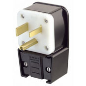 50-Amp, 125 Volt, Straight Blade, Plug, Industrial Grade, Grounding, Angle, Black