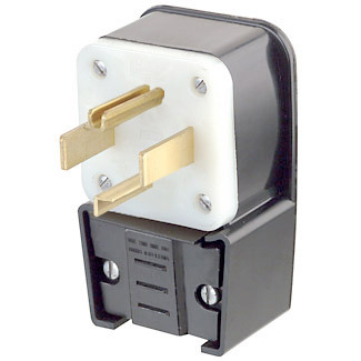 30 Amp, 125/250 Volt, Straight Blade, Plug, Industrial Grade, Grounding, Angle, Black