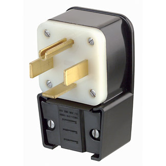 60 Amp, 125/250 Volt, Straight Blade, Plug, Industrial Grade, Grounding, Angle, Black
