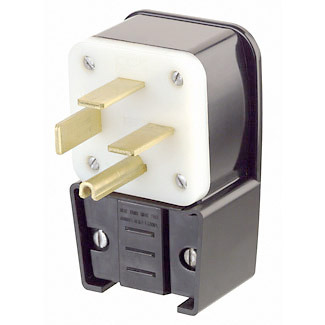 60 Amp, 250 Volt- 3PY, Straight Blade, Plug, Industrial Grade, Grounding, Angle, Black
